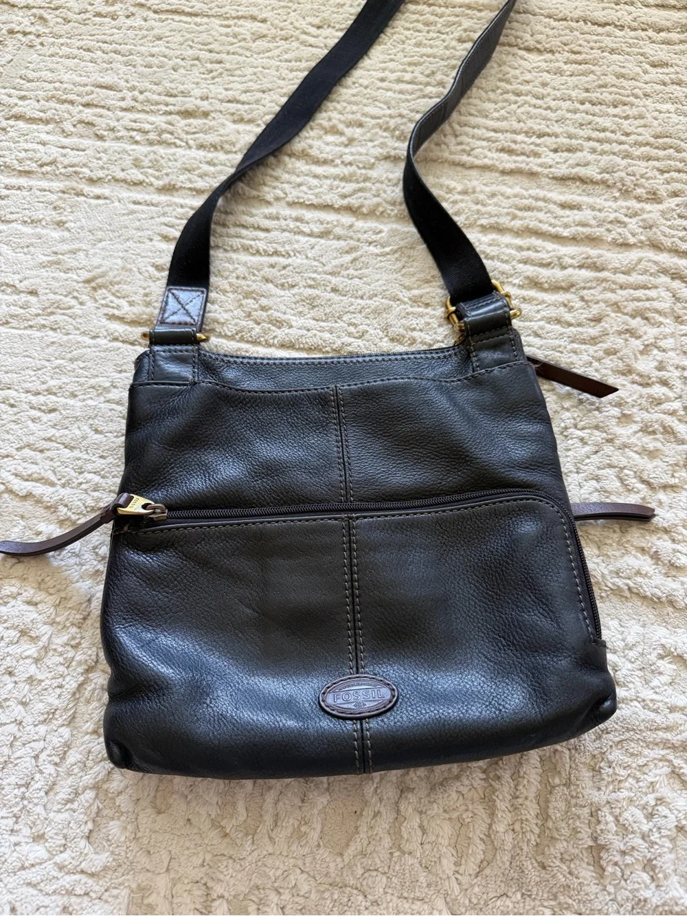 Fossil Morgan Traveler handbag crossbody bag black pebble leather